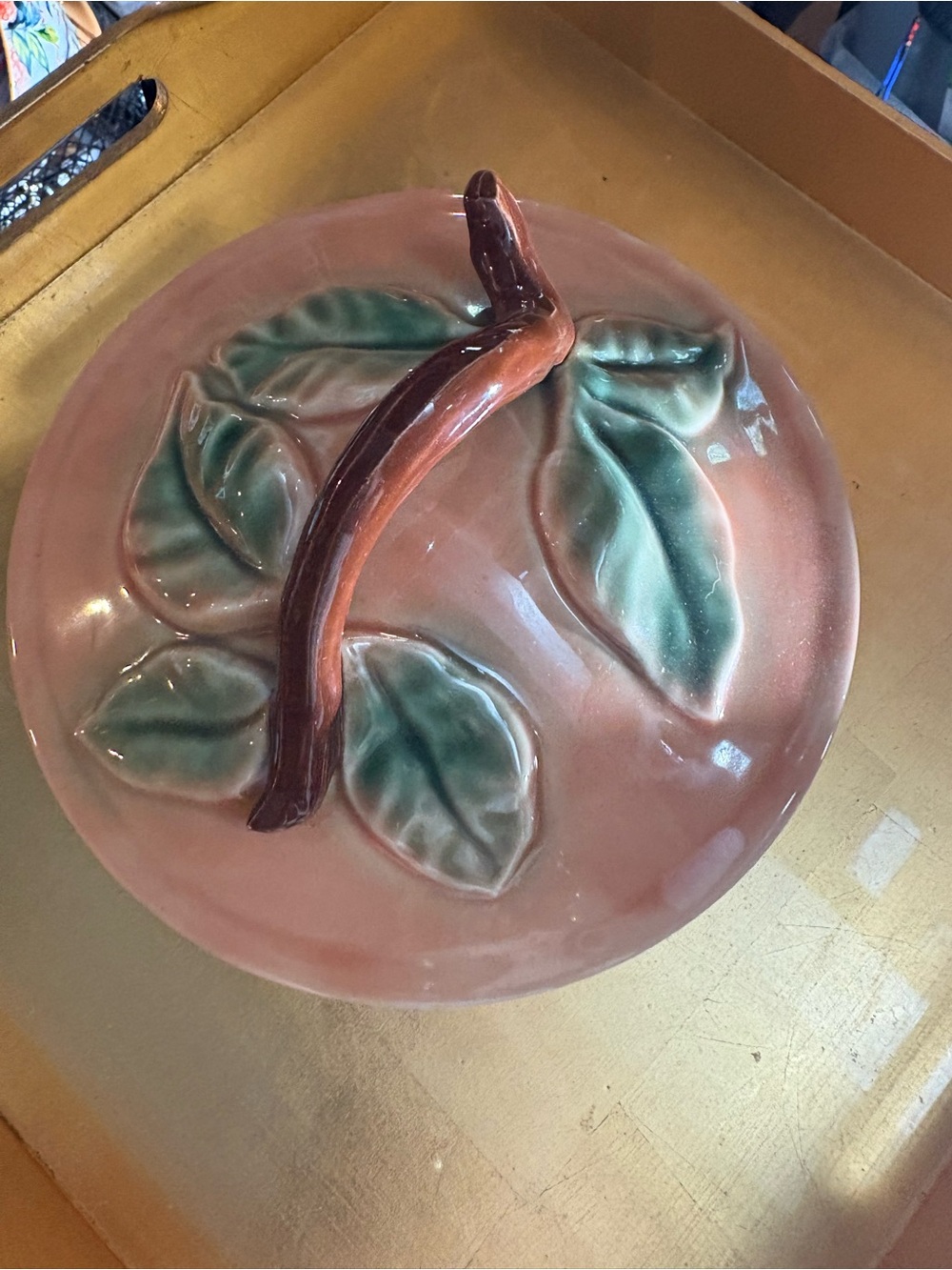 Belmar of California Orange 🍊 Lidded Bowl Ceramic Leaf Dish in Peach 🍑 and Green